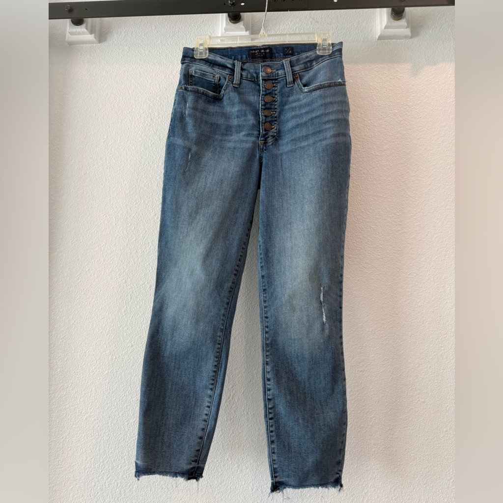 Lucky Brand Jeans Sz 6/28. Button Fly, Some Slight Distress, Frayed Hem Euc